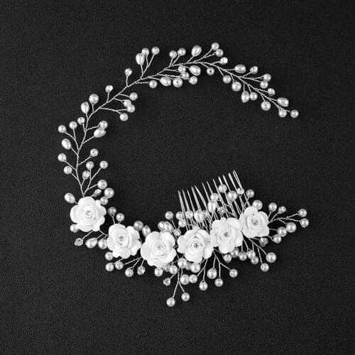 Woman Hair Accessories Faux Pearl White Flowers Wedding Girl Tiara Floral Headdress Headband Hair Comb wy0035