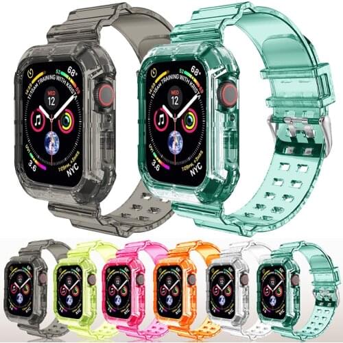 Transparent Strap for Apple Watch Band 44mm 40mm iWatch 42mm 38mm Silicone watchband+case Bracelet apple watch series 6 se 5 4 3