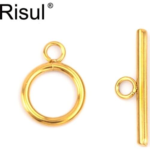 Risul 5 Sets gold plated Toggle Clasps Connectors OT clasp Silver necklace DIY Jewelry Stainless Steel Findings Accessories