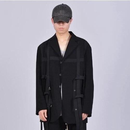 S-6XL!!2021 mesh ribbon splicing suit high street loose silhouette suit jacket male fashion design sense