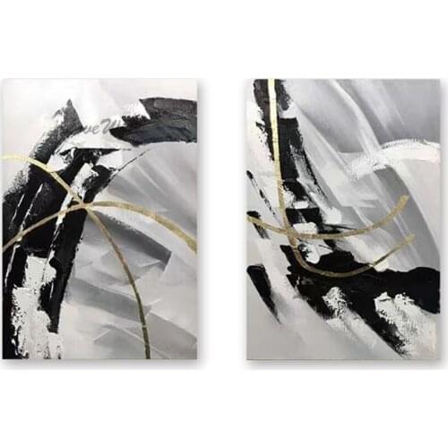 Modern New Christmas Goods 2PCS Abstract Black And White Oil Painting Canvas Art Unframed Hand-painted Living Room Decor Artwork