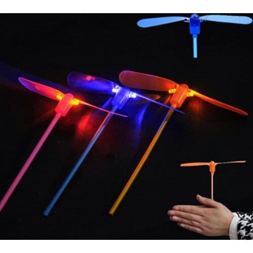 Led Flash Plastic Bamboo Dragonfly Propeller Kids Outdoor Hand Push Gifts Toy 77HD
