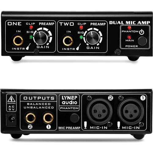 Microphone Amplifier 2 Channels Electric Guitar Preamp Electric Bass Amplifier