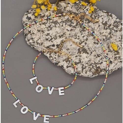Bohemian Beaded Necklace Choker For Women Shell LOVE Pendant Jewelry Boho Miyuki Rainbow Necklaces Glass Beads Collares Femme