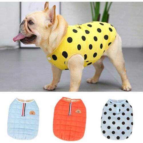 Dot Plaid Dog Jacket Vest Warm Plush French Bulldog Coat Clothes with Ring Pet Clothing for Small Dogs Pug Corgi mascotas perros