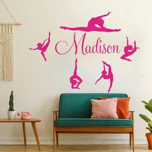 Custom Text Gymnastics Dance Decal Gymnast Sport Dancer Wall Sticker Vinyl Art Home Decor Girl Room Mural Personalized Name NA55