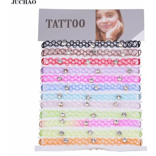 JUCHAO New Collares Vintage Stretch Tattoo Choker Necklaces For Women Girl Charm Gothic Crystal Necklace Female Wedding Gift