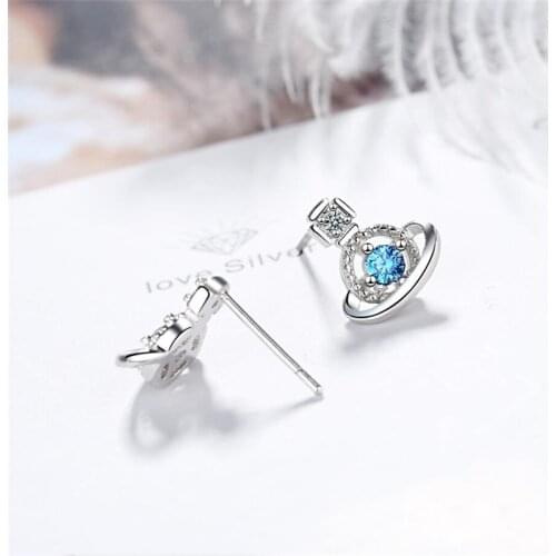 Sole Memory Blue Crystal Planet Sweet Shiny 925 Sterling Silver Fashion Female Stud Earrings SEA735
