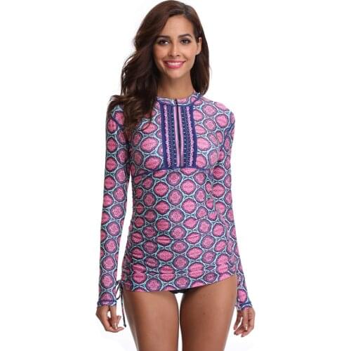 SAILBEE 2021 Swimsuit Women Long Sleeve Swimwear Print Floral Zipper Surf Rash Guard Hot Spring Bathing Suit