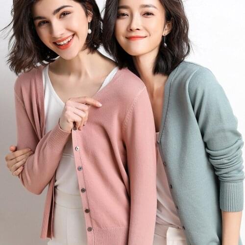 Autumn Winter Single Breasted Plus Size Cardigan Loose V-Neck Long Sleeve Thin Sweaters Women Button Cotton Soft Knit Coat
