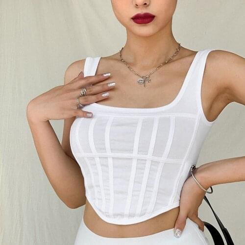 Musuos Women Sexy Basic Top sleeveless mesh Cincher waist Strapless Slim Backless high street Pullover Tee Vest Tank tops Female