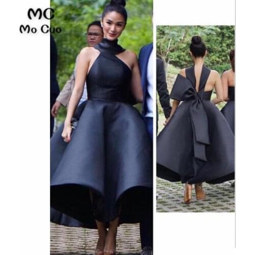 2018 New Ball Dress Sweet 15 vestido de festa Halter Off shoulder Black Draped Bow Women Formal prom Evening dresses