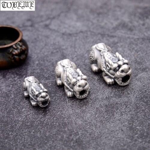 100% 3D 999 Silver Pixiu Beads Vintage Pure Silver Good Luck Fengshui Piyao Jewelry Beads Wealth Pixiu Beads