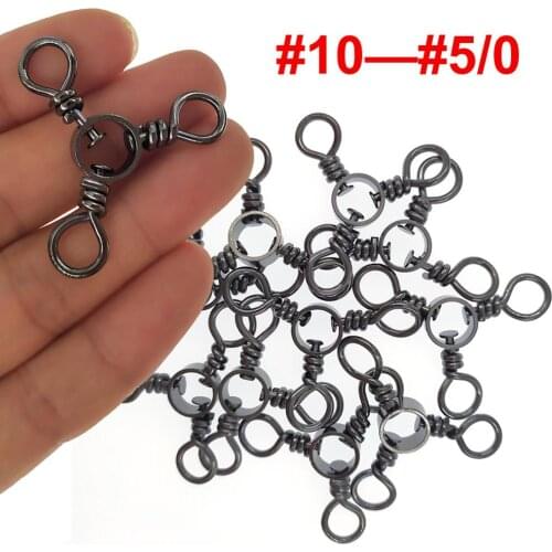 100pcs/lot 3-Way Swivels Fishing Stainless Steel #10-#5/0 Carp Fishing Connector for Fishing Hooks Lure Feeder Gear