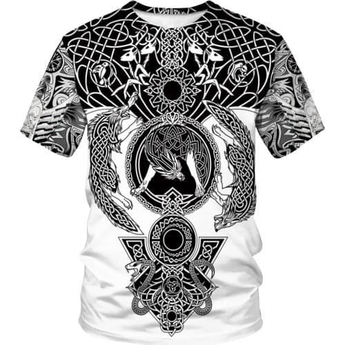 2021 Summer t-shirts Viking Wolf Tattoo 3D Printed Harajuku Casual short Sleeve off white Tee t shirt Unisex tops 6XL Streetwear
