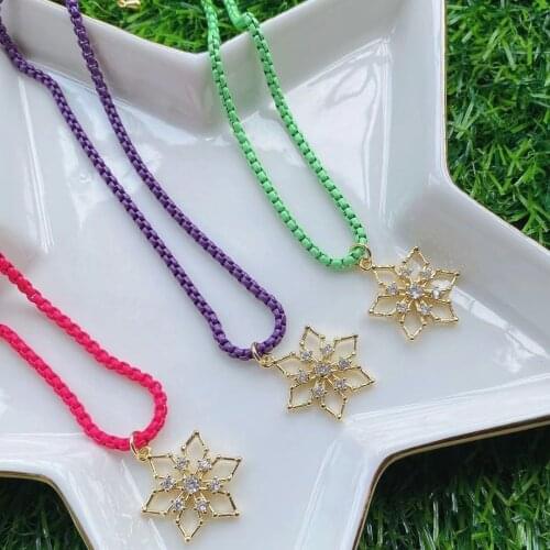 5PCS, Crystal Flower Pendent Enamel Box Chain Necklaces For Charm Women Birthday Party Fashion Jewelry
