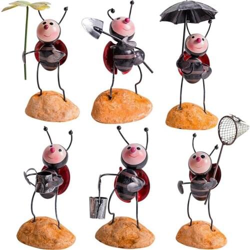 6PCS Interesting Metal Insect Statue Cartoon Animal Sculpture Art Great For Garden Yard Bookshelf Home Decor Kawaii Accessories