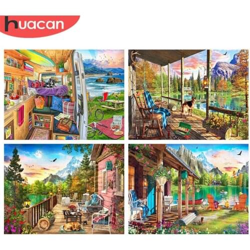 HUACAN 5D DIY Diamond Painting House Mosaic Nature Full Square/Round Diamond Embroidery Landscape Needlework Home Decor