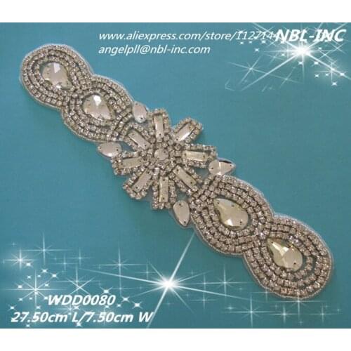 Crystal glass bridal beaded rhinestone sash applique iron on for wedding evening dress WDD0080