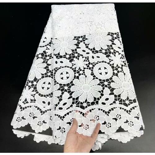 White African Cord Lace Fabric With Sequins Nigerian Lace Fabric 5 Yards/pcs Milk Silk Lace Water Soluble Lace For Wedding Party