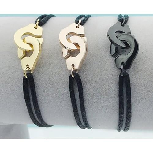 Black Rose Gold Color Stainless Steel Handcuff Adjusstable Rope Handcuff Bracelet Menottes Bijoux Corde Bracelet For Women Men