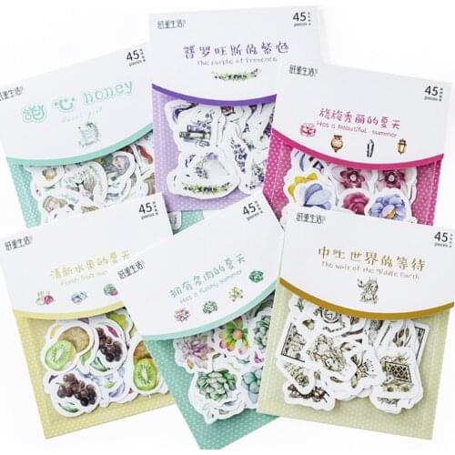 45pcs/pack Creative Handbook Decorative Scrapbooking Sticker Flower Cats Rabbit Diary Sticker Best Gift for Kids 12 selection
