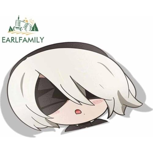 EARLFAMILY Car Sticker for Yorha No 2 Type B Nier Automata Peek Big Head Anime Vinyl Rear Windshield Trunk Decal Car Accessories