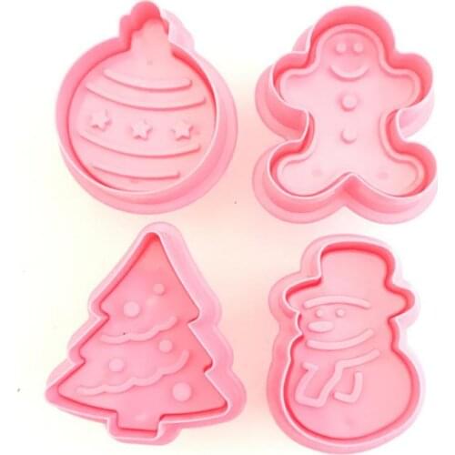 4Pcs/Set Food Grade Plastic Christmas Mold Cookie Cutter Kitchen Baking Tools Plunger Stamp Die Fondant Cake Decorating Tools