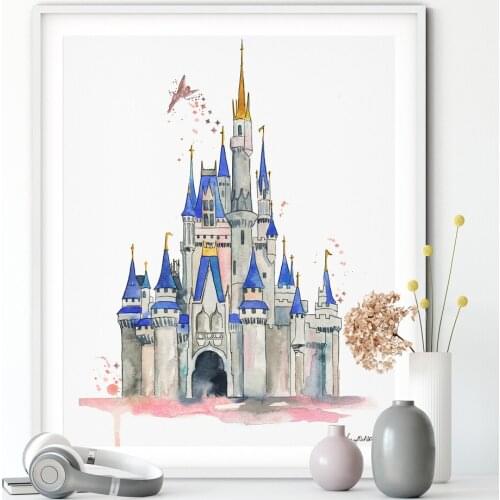 Canvas Painting Cartoon Girl Magic Castle with Princess Nordic Posters And Prints Nursery Wall Art Pictures Kids Room Home Decor
