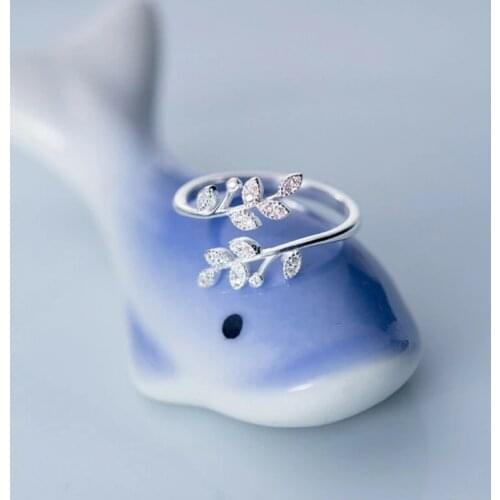 Korean Zircon Leaf Shape Ring Female Index Finger Retro Fashion Handmade Jewelry Couple Gift