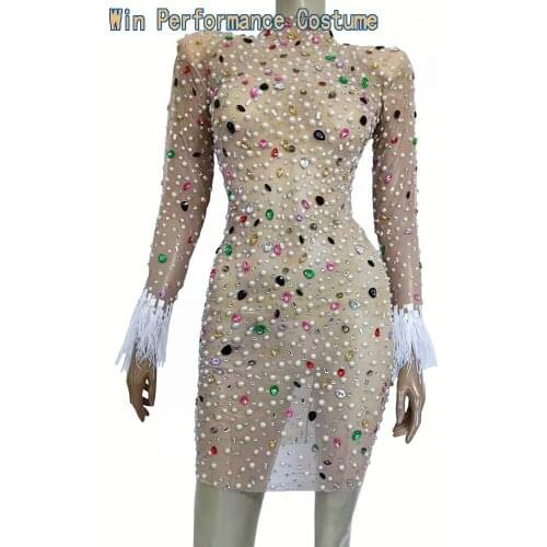 Short skirt transparent big diamond sexy tight stage catwalk show carnival dance modern dance long sleeve
