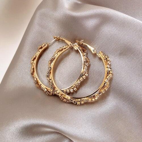 Micro-Inlaid Circle Earrings Crystal Gold Dangle Chain Wrapped Big Earring Drop Hoop Jewelry for Women and Girls