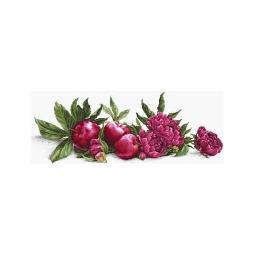 Luca-S_2357 Red Apple and Peony 44-23 Counted Cross Stitch Cross Stitch Kits Embroidery Needlework Sets
