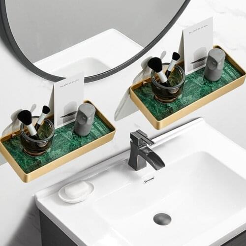 Brushed Gold Brass Bathroom Shelf Marble Shampoo Soap Cosmetic Wall Mounted Cosmetic Storage Racks Bathroom Accessories