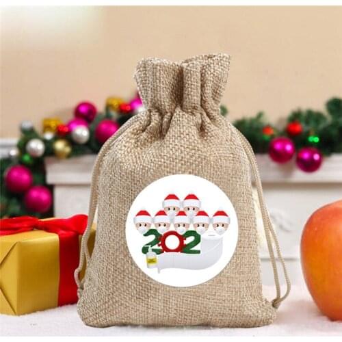 2020 Undefined Linen Christmas Gift Bags Drawstrings Burlap Candy Bag 7 Family Members Gift Packet Christmas Decoration Supplies