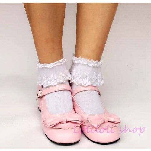 Princess sweet lolita shoes Japanese design customized special shaped shoes pink bow tie Middle heel shoes an8007