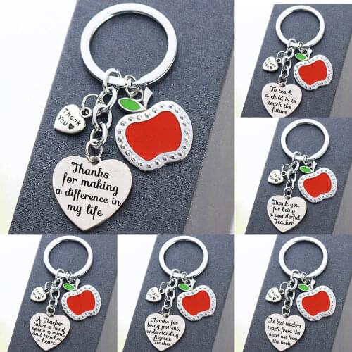Fashion Jewelry Charm Pendant Apple Keychain Heart Pendant Gift For Teachers Teaching Assistant Nursery Teacher Key Chains Rings
