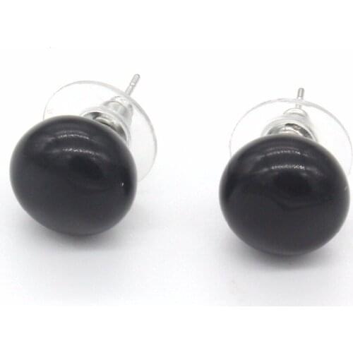 Trendy-beads Popular Silver Plated Bread Shape Black Agates Stud Earrings For Female Party Gift Jewelry
