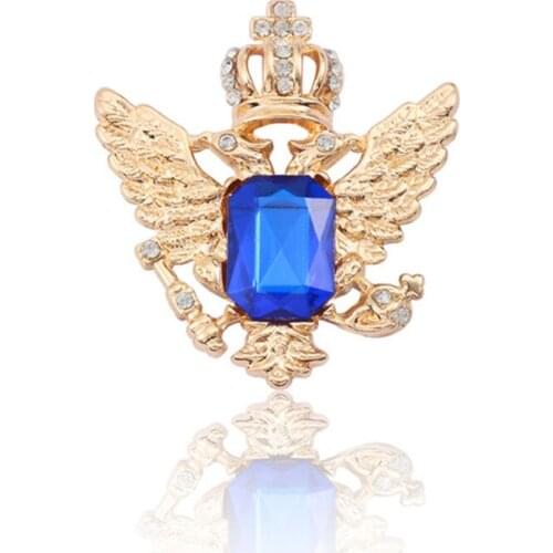 Fashion Gold Silver Crown Angel Wings Brooch Blue Black Acrylic White Rhinestone Brooches For Women Accessories Crown Pin Badge