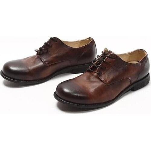 New Fashion Round toes shoes for men High Quality Lace up casual Men shoes Genuine Leather Retro Mens shoes