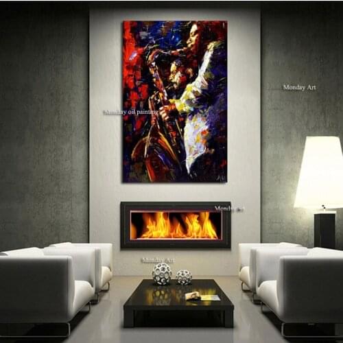 Music Saxophone Soul Musician Palette Knife Oil Painting Picture Art Handpainted On Canvas For Home Office Hotel Wall Decor