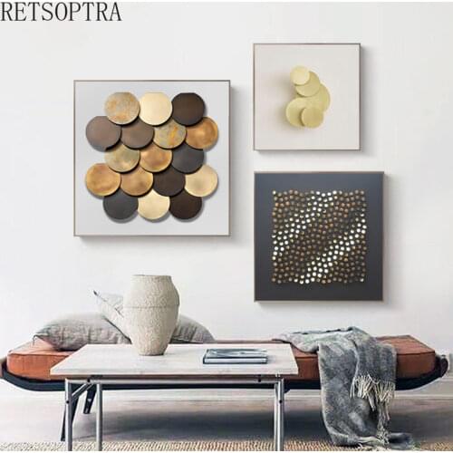 Wall Art Painting Geometric Abstract Poster Print Still Life Canvas Decorative Picture Golden Luxury Artwork Modern Home Decor
