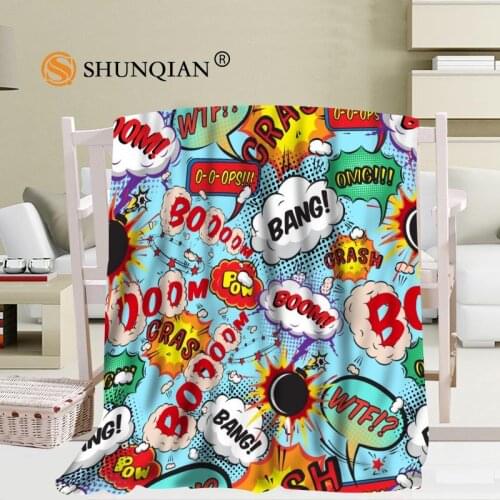 Custom Comic Pop Art Pattern Travel Blanket Home TV Casual Relax for Family Soft Fluffy Warm Blanket #QWE980J