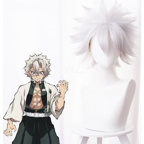 Anime Demon Slayer: Kimetsu no Yaiba Shinazugawa Sanemi Cosplay Wigs Sliver Short High-temperature Fiber Hair Costume Wig