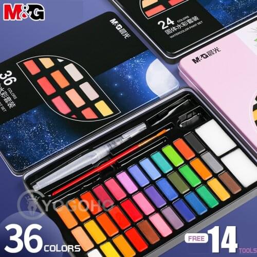 M&G 12/28/36/48 Colors Painting Portable Iron/Plastic box Solid Watercolor Pigment Watercolor Painting Supplie Art Tool Set