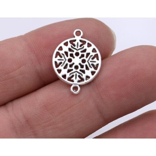 10PCS Silver Plated Round Snowflake Charm Connector for Jewelry Making Bracelet Findings Accessories DIY Craft
