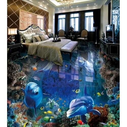 PVC Underwater world dolphin mother child love non-slip waterproof self-adhesive 3D floor sticker tiles bathroom 3D wallpaper