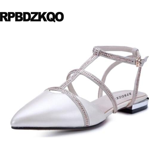 Crystal slingback rhinestone pointed toe ankle strap designer white diamond china flats women dress shoes fashion ladies shallow
