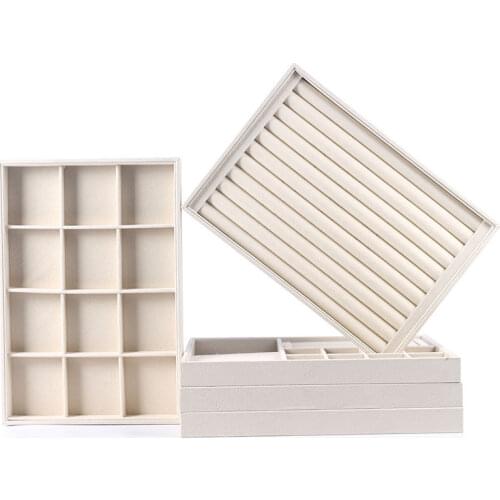 New Special Beige Flannel Jewelry Tray Display Ring Earrings Box Bracelet Necklace Pendant Holder Case Jewlery Storage Organizer
