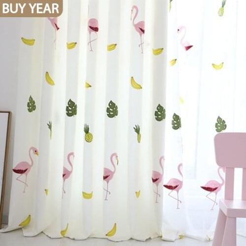 Nordic Curtains for Living Dining Room Bedroom Modern Cartoon Childrens Bedroom Curtains Thickened Flamingo Embroidery Curtains